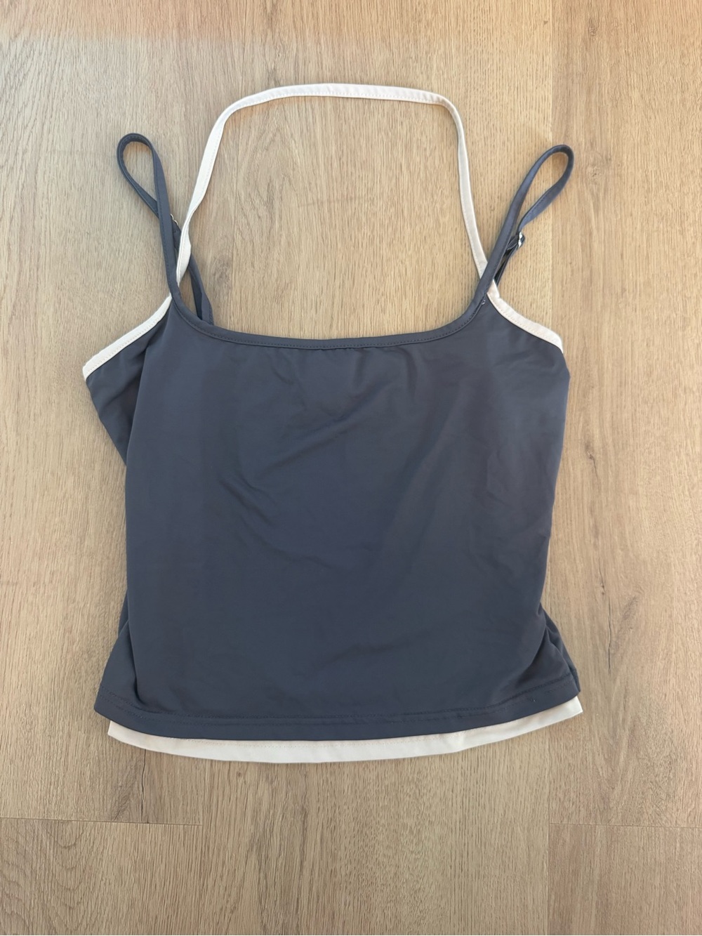 PRINCESS POLLY Charcoal Gray Layered Camisole with Cream Double Lined inside